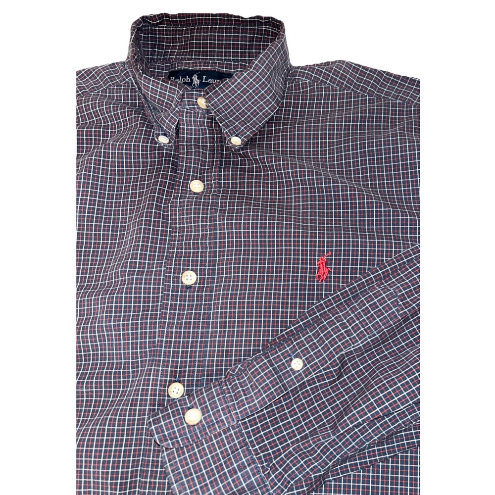 Ralph Lauren Classic Fit Button Down Red/white/blue Stripes, Red Pony, Men Large